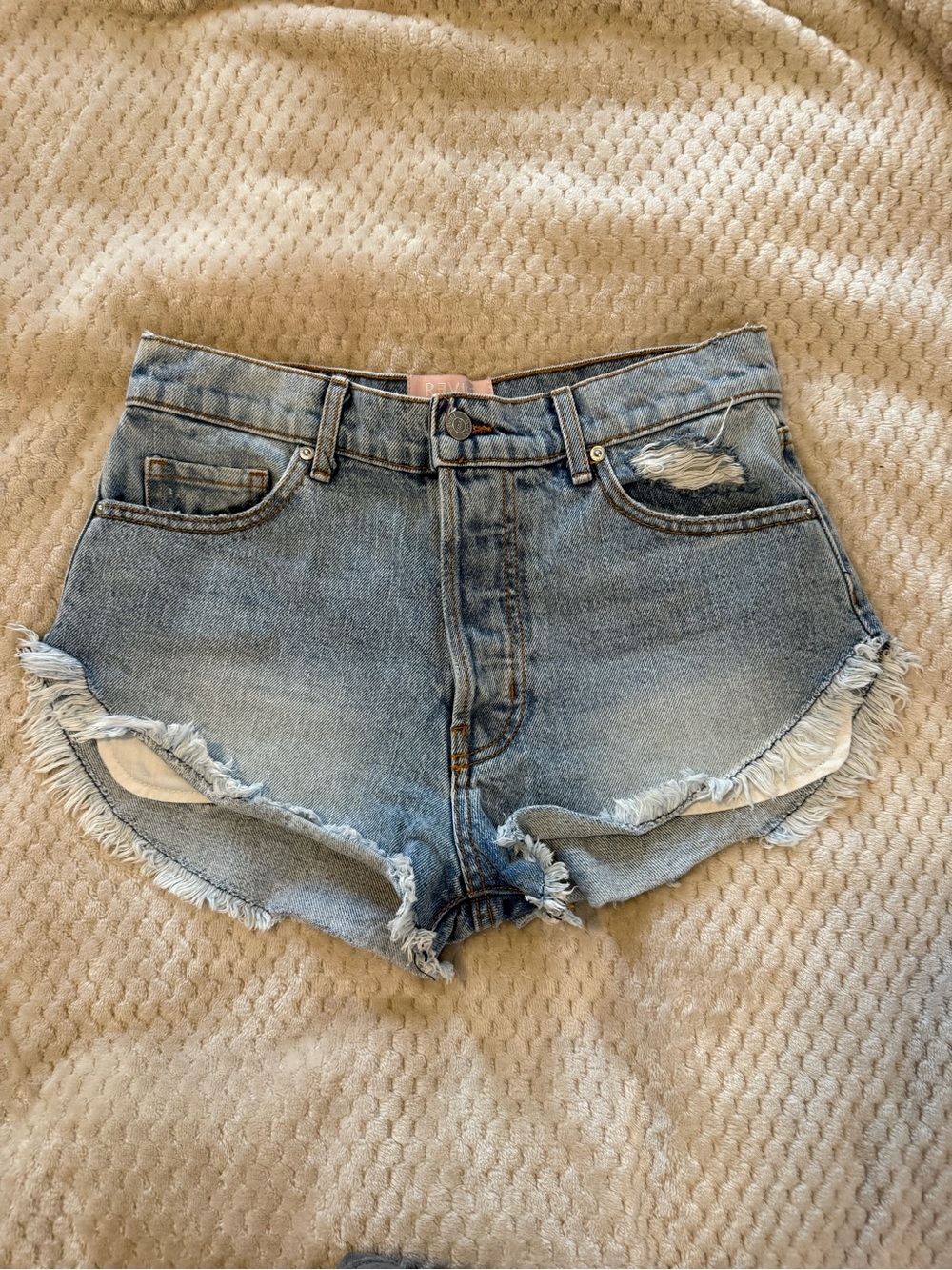 REVICE Light Blue Distressed Denim Shorts